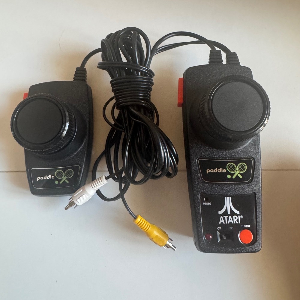 Atari Paddle Controllers Pair Black Vintage Gaming RCA Connectors 6V